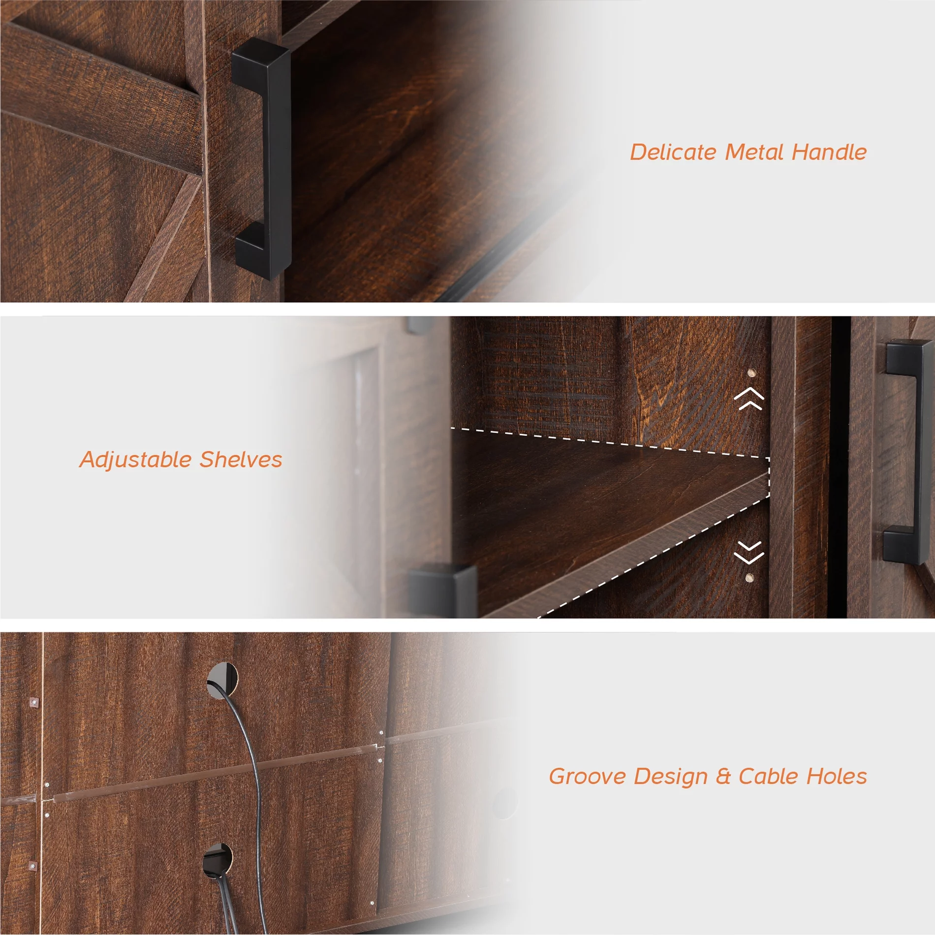 Farmhouse TV Stand for up to 75 inch TVs Brown