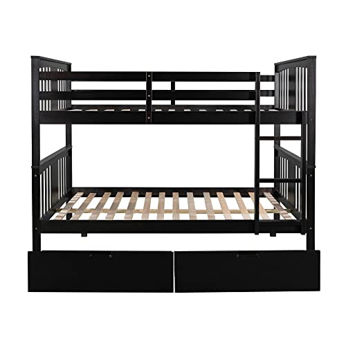 SOFTSEA Twin Over Full Bunk Bed with Slide, Solid Wood Bunk Beds with Stairs for Kids