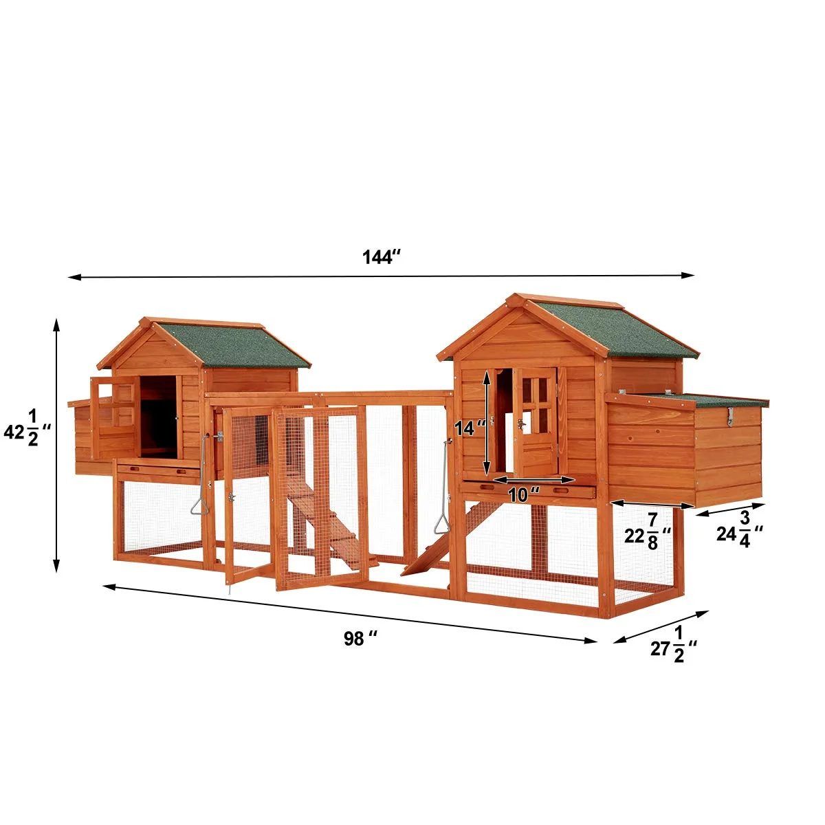 YODOLLA 144” Large Wooden Chicken Coop, Outdoor Hens House with Ramps and Nesting Boxes,Brown - Curated Treasures Market