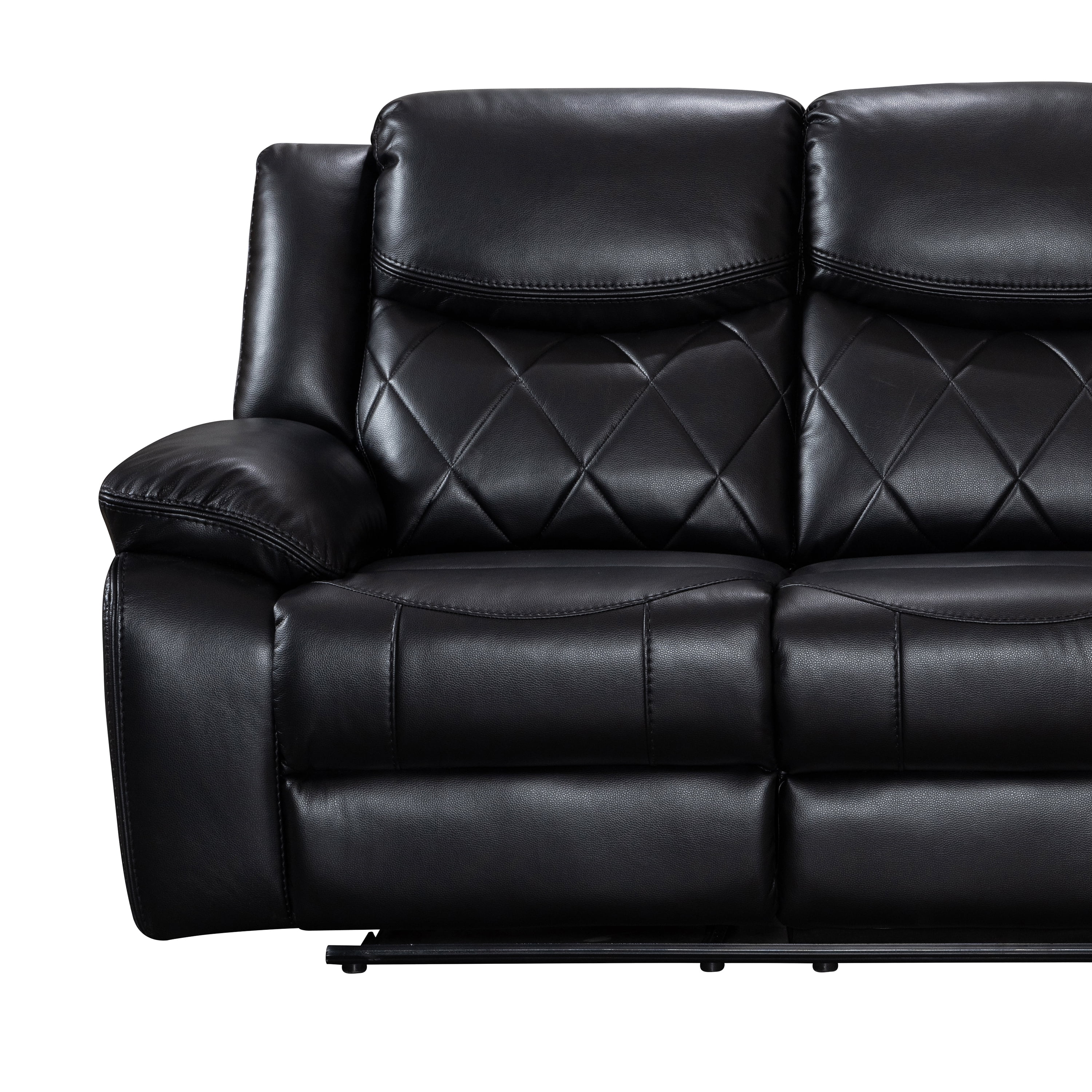 Contemporary Living Room Plush Faux Leather Upholstered Power Reclining Sofa, Black