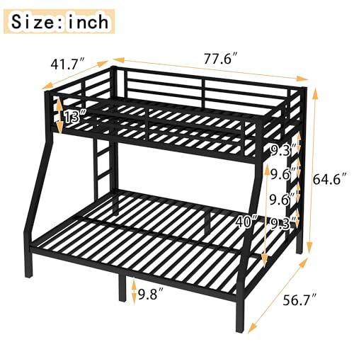Heavy Duty Bunk Bed Frame with Ladder, Twin XL Over Twin XL Bunk Beds with Safety Guardrails, Adults Bunk Beds with Noise-Reducing Rubber Stoppers