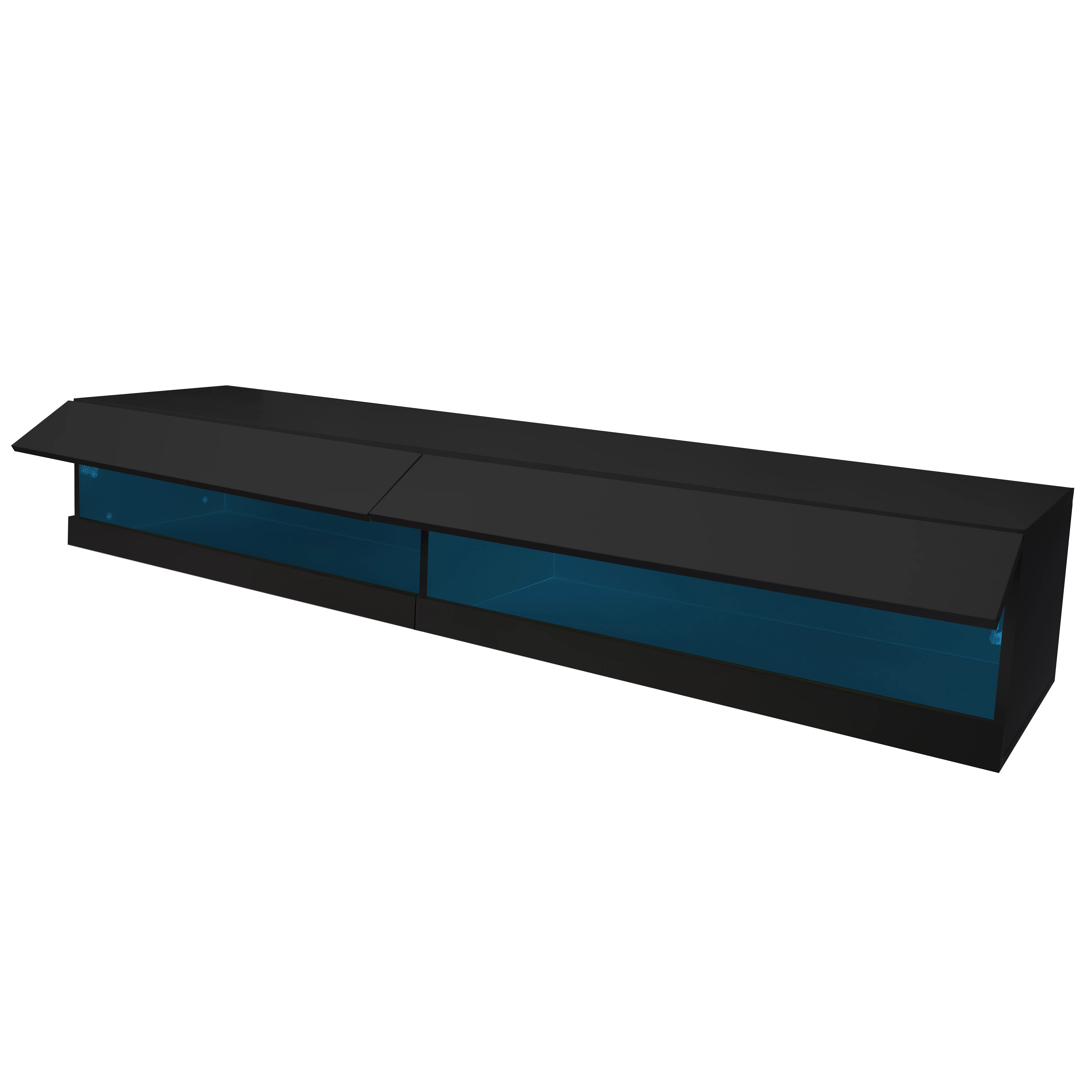 JOYSOURCE Floating TV Stand with LED, Wall Mounted Entertainment Center up to 80 inch TV, Modern High Gloss TV Media Console Cabinet, Black