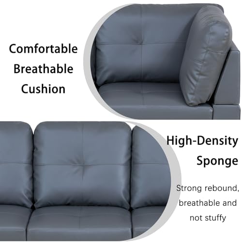 Faux Leather Sectional Sofa Couch with Storage Ottoman, L Shaped Couches for Living Room Furniture Sets、Offices、Apartments Furniture Sets