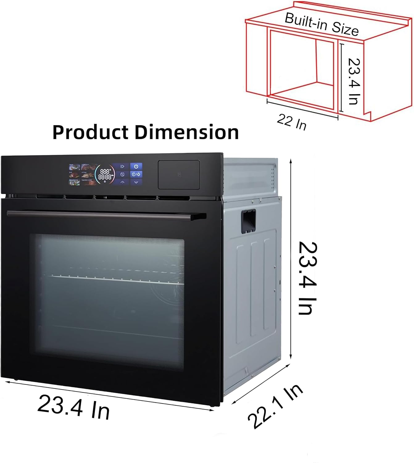 Single Wall Oven, 24" Built-in Electric Ovens with 8 Functions, 70L Smart Oven with with LED Display, Air Fryer Combo Convection Oven