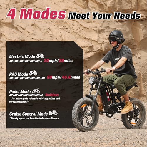 E2/K20 Electric Bike for Adults, 48V 13Ah/15Ah Battery, Up to 28 MPH & 46.6/60 Miles (PAS), 750/1000W Peak Ebike with All-Terrain 20"/26''