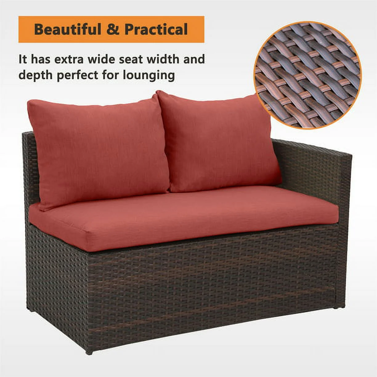 CozyHom 7 Pcs Outdoor Patio Wicker Dining Furniture Sofa Sets, Rattan Conversation Sectional Couch Set with Table and Ottomans, Red