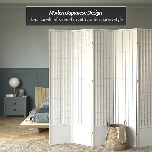 Red Lantern 7 ft. Tall Window Pane Shoji Screen-White-3 Panels Room Divider