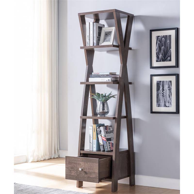 Furniture of America Stokes Wood 4-Shelf 71-inch Standard Bookcase in Walnut Oak - IDI-192436