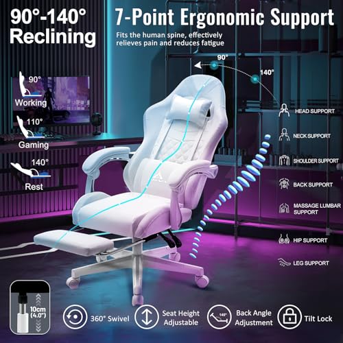 Gaming Chair,Ergonomic Massage Computer Office Desk Chair with Footrest,Pocket Spring Cushion