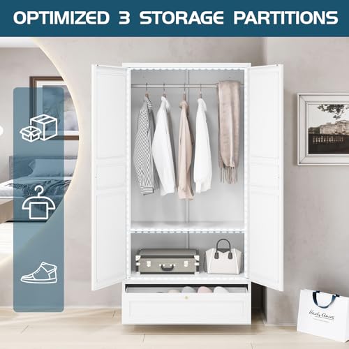 MIIIKO Steel Cabinet Wardrobe, Metal Locker Cabinet with Hanging Rod, Metal Clothing Locker Storage for Home, Office, Garage and Changing Room