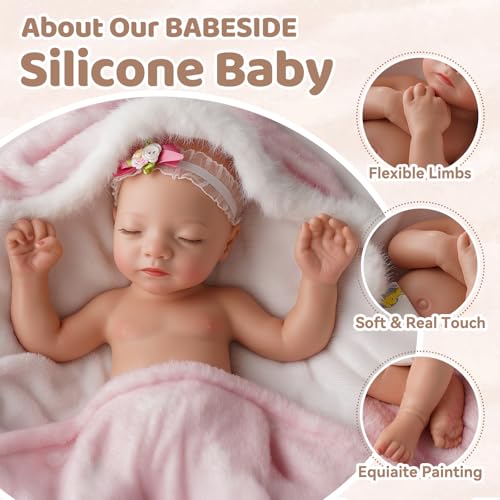 BABESIDE Lifelike Reborn Baby Dolls Aurora 16 Inch (Weight 4 lb) Full Platinum Silicone Reborn Baby Dolls Anatomically Correct Sleeping Baby Girl