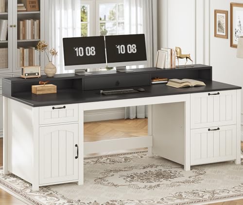 SEDETA Farmhouse 63" Executive Desk, Home Office Desk with File Drawer and Monitor Stand, Computer Desk with Drawers and Storage Cabinet