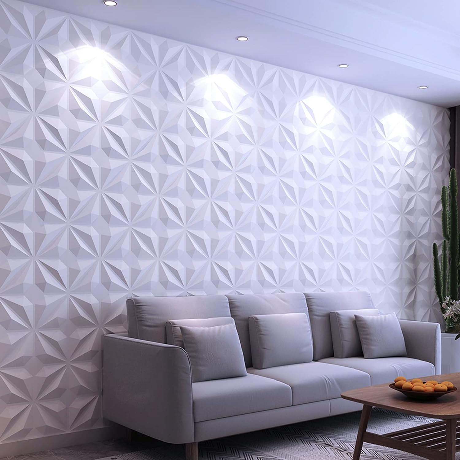 MIX3D 3D Wall Panel, Modern Geometric White PVC 3D Wall Panels for Interior Wall Decor, Pack of 12 Tiles Cover 32 Sq Ft Pack of 2