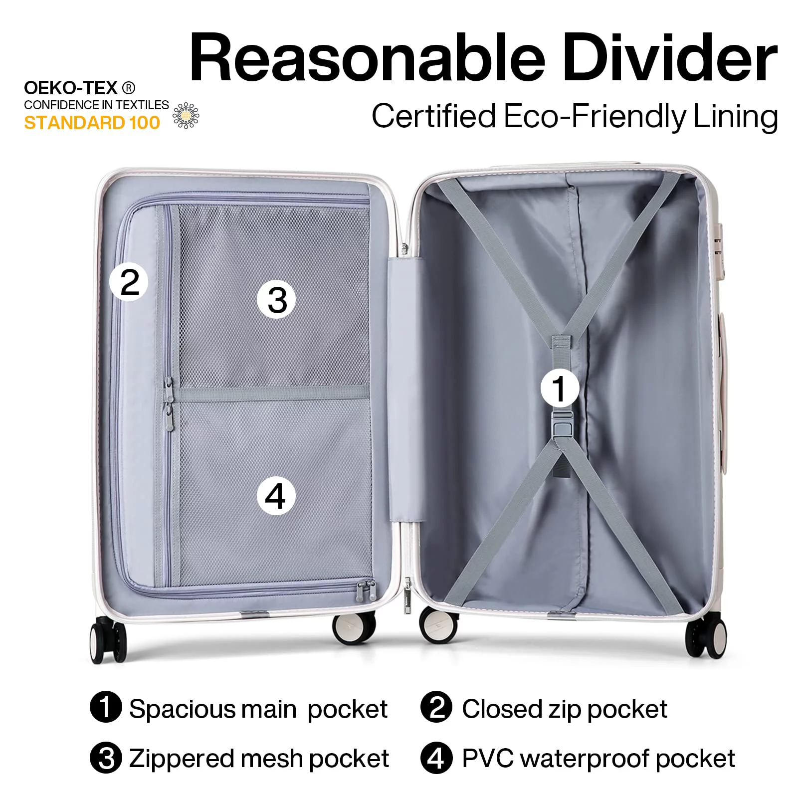 Hanke Upgrade Luggage Suitcases With Spinner Wheels Lightweight PC Hard Shell Rolling Suitcase With TSA Lock,Checked-Medium 24-Inch(Ivory White)