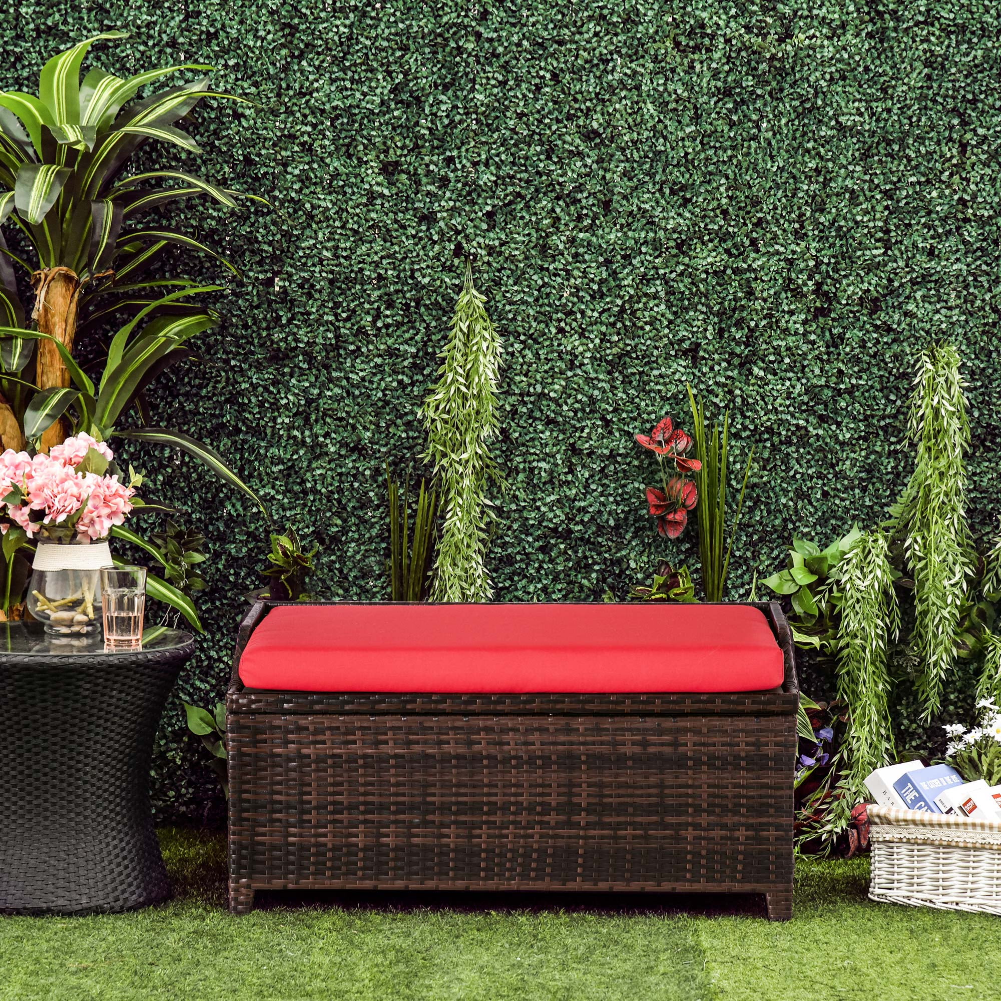 Outsunny Outdoor Wicker Storage Bench Deck Box