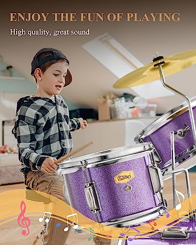 Kids Drum KIt Eastar 3-Piece for Beginners, 14 inch Drum Set with Adjustable Throne, Cymbal, Pedal & Two Pairs of Drumsticks