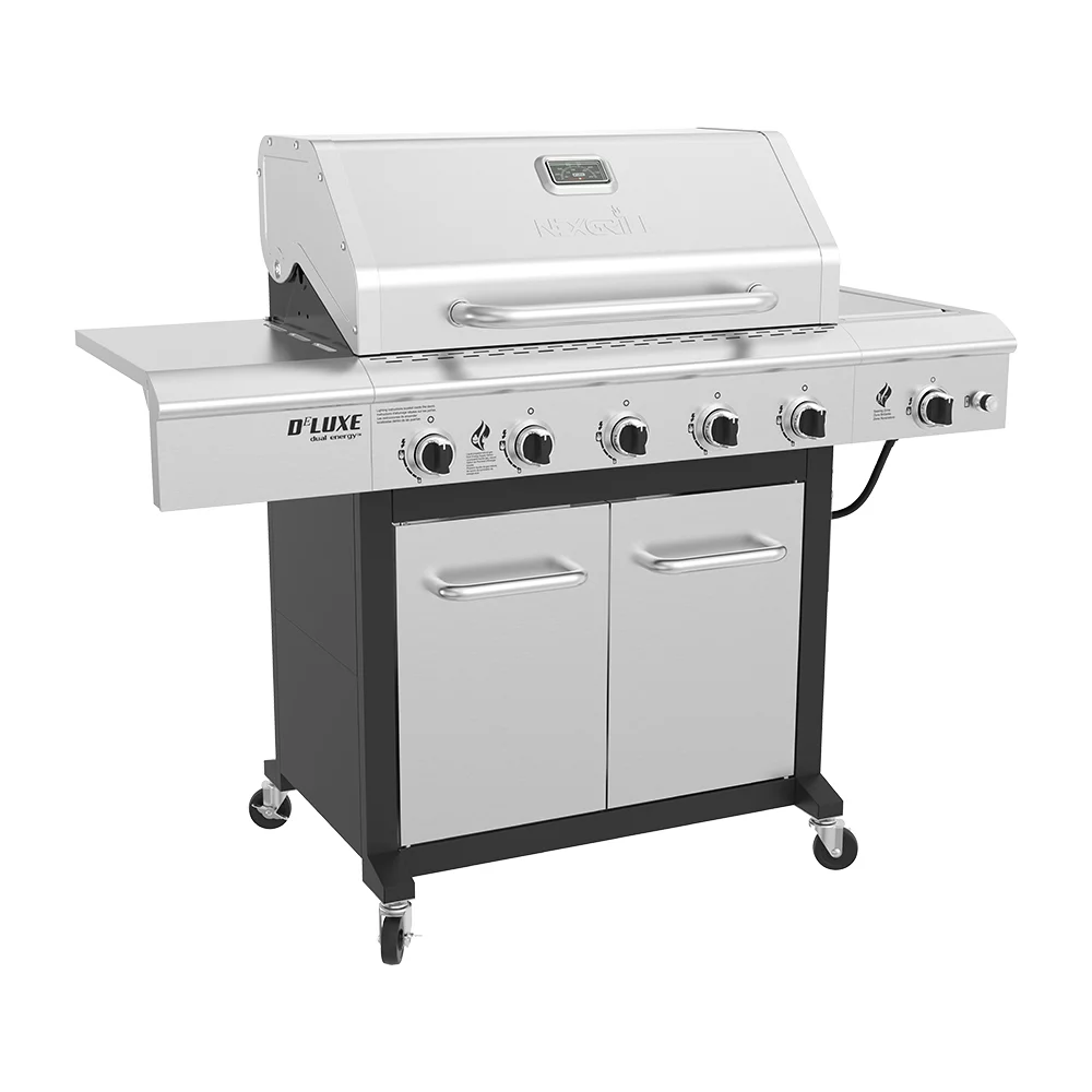 Nexgrill Deluxe 5-Burner Propane Gas Grill with Side Table and Ceramic Searing Side Burner - 75000BTUs