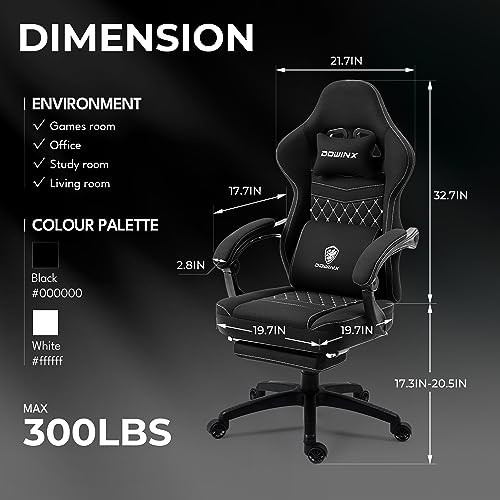 Dowinx Gaming Chair Breathable Fabric Computer Chair with Pocket Spring Cushion, Comfortable Office Chair with Gel Pad and Storage Bag