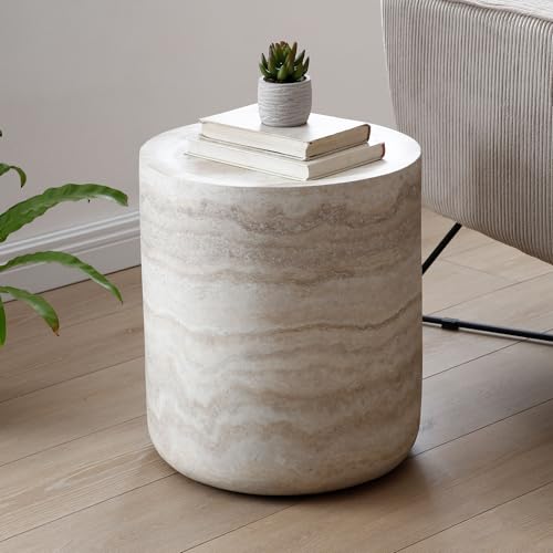 JUSTONE 15.75 ''Round Coffee Table, Accent End Table for Living Room Office Apartment, Modern Minimalist Side Table with Faux Marble Pattern