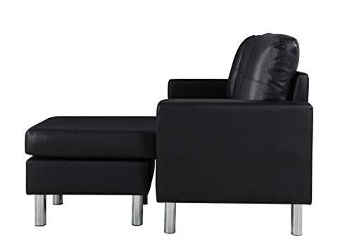 Modern Bonded Leather Sectional Sofa - Small Space Configurable Couch - Black
