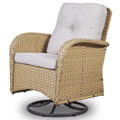 Patio Wicker Chairs Swivel Rocker - Outdoor Swivel Rocking Chairs Set of 2 with Rattan Side Table