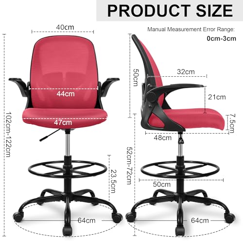 Primy Drafting Chair Tall Office Chair with Flip-up Armrests Executive Ergonomic Computer Standing Desk Chair with Lumbar Support and Adjustable