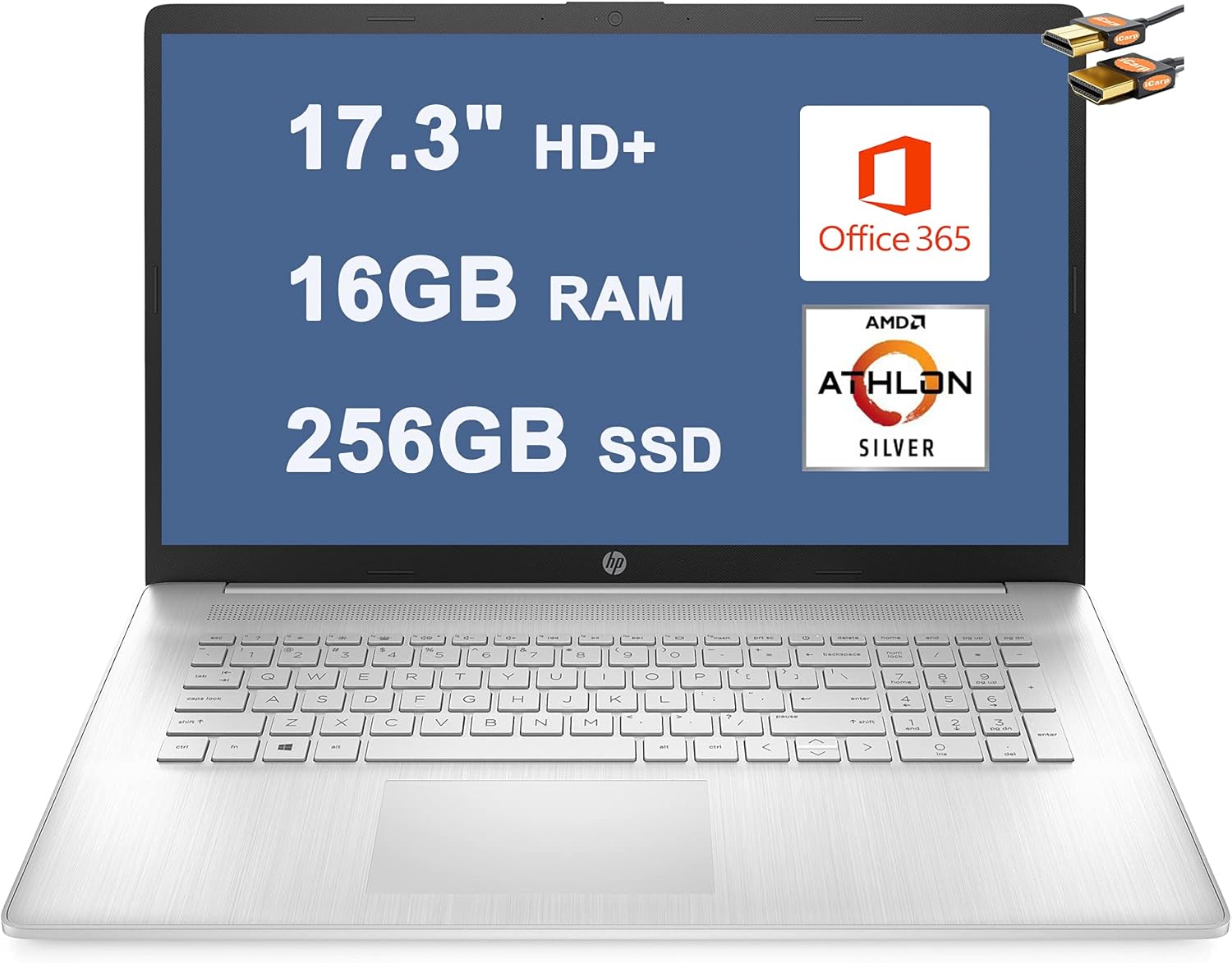 HP 17 Laptop Computer 17.3" HD+ BrightView Display AMD Athlon Silver 3050U 4GB RAM 256GB SSD AMD Radeon Graphic USB-C Up to 7 Hours of Battery Life