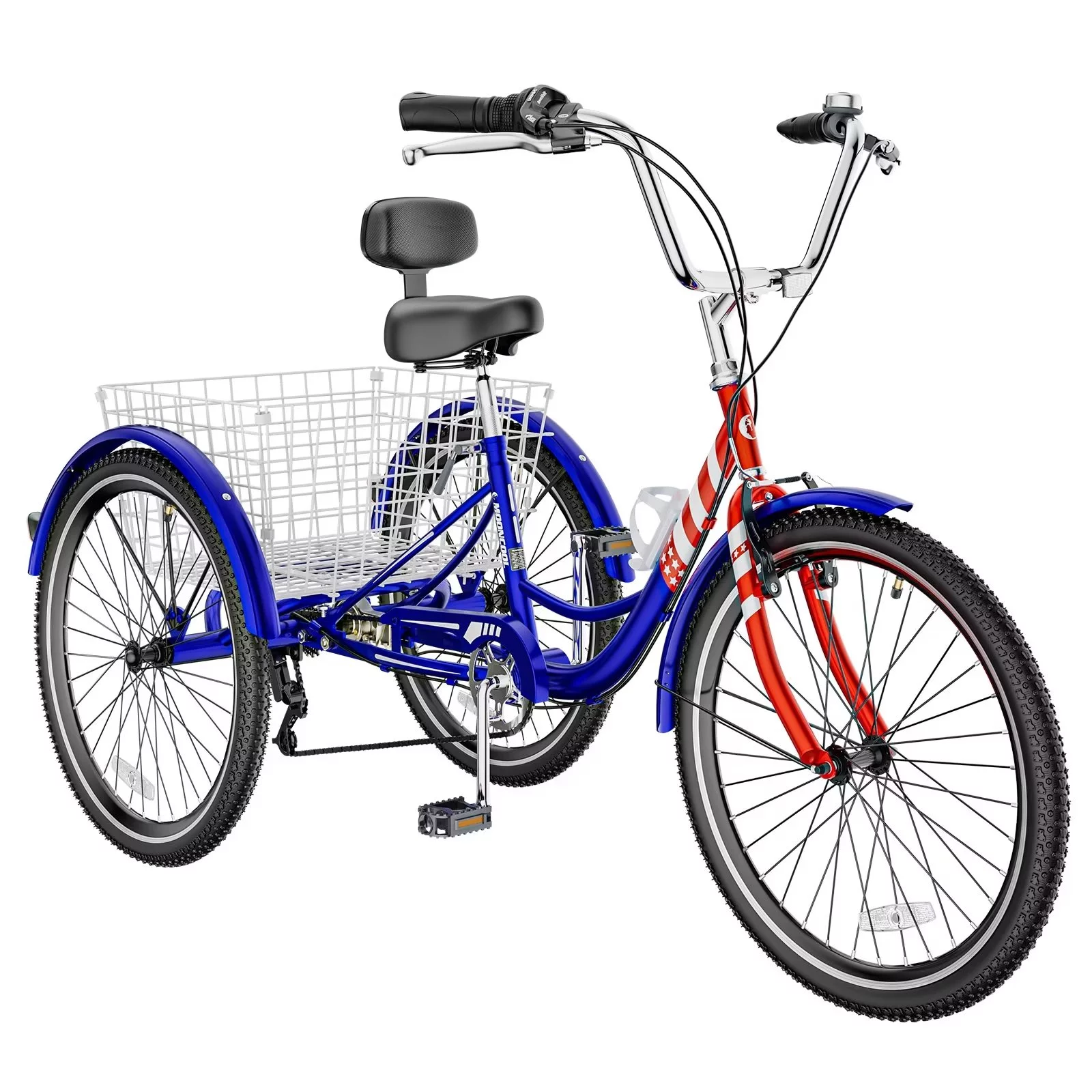 MOPHOTO 7 Speed Adult Tricycle 26 in/24in/20in, Trikes for Adults, Adult Tricycle with Basket & Dual Braking System, Adult Trikes for Women, Men