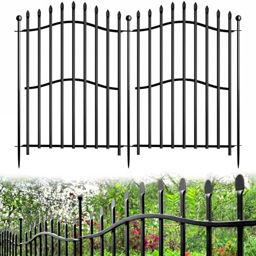 8 Panels Tall No Dig Garden Fence - 40in H x 18ft L, Reinforced Square Tube Rustproof Animal Barrier