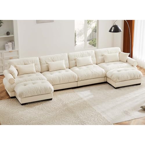 130" Modular Sectional Sofa,Velvet Upholstered Couches for Living Room,3 Seater Green Sofa Couch with Movable Ottoman