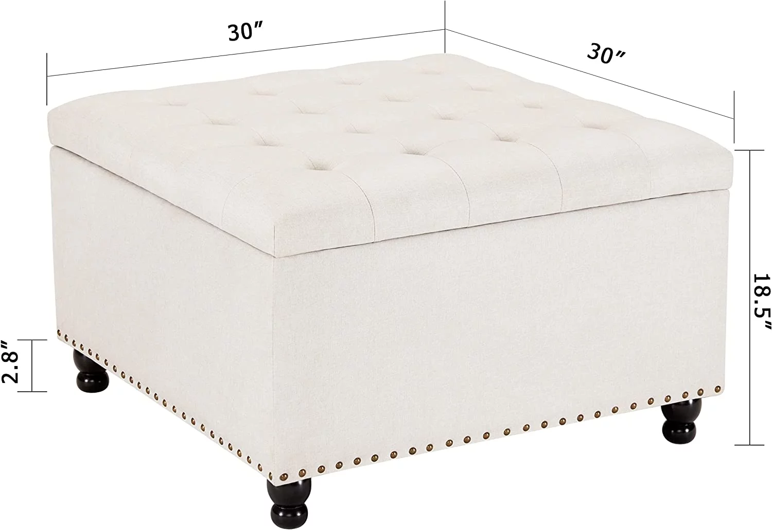 Large Square Storage Ottoman Bench, Tufted Coffee Table Ottoman with Storage, Oversized Storage Ottomans Toy Box Footrest for Living Room, Black