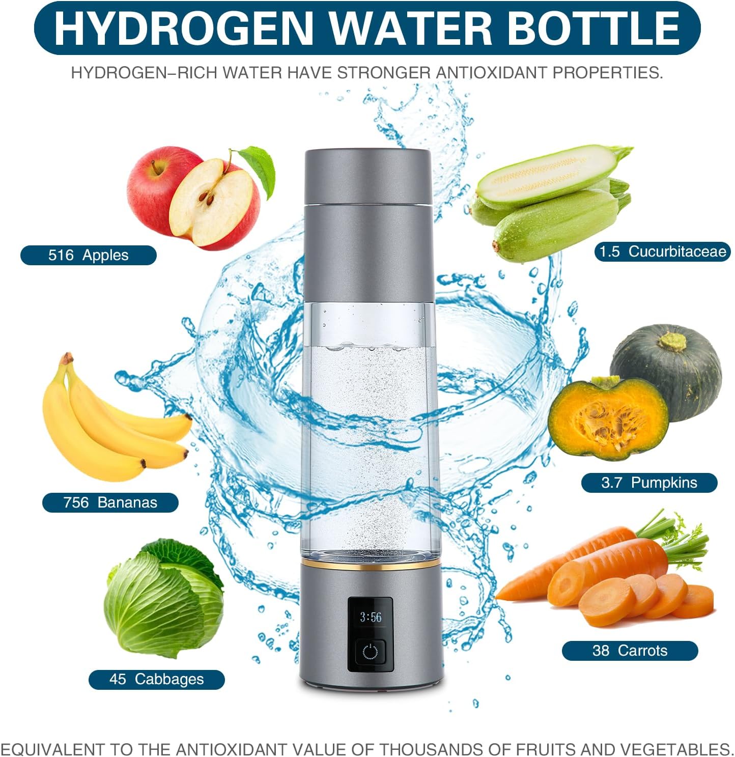 Hydrogen Water Bottle,Generates Real 4000ppb Pure Hydrogen Rich Concentration Ionized Alkaline Water Generator