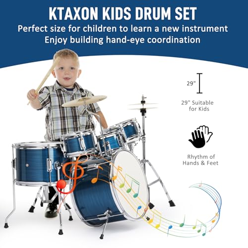 Ktaxon 5-Piece Complete Junior Drums Set, 14 Inch Beginners Drum Kit with Throne Stool, Pedal & Drumsticks, Kids Drums Musical Instruments W/Cymbal