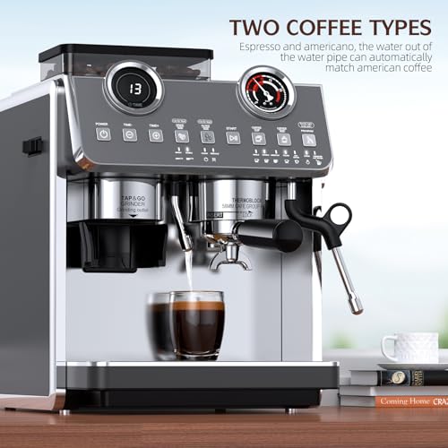 Espresso Machine with Grinder, 20 Bar Pressure Professional Espresso Maker with 30 Grinding Settings, 58mm Portafilte