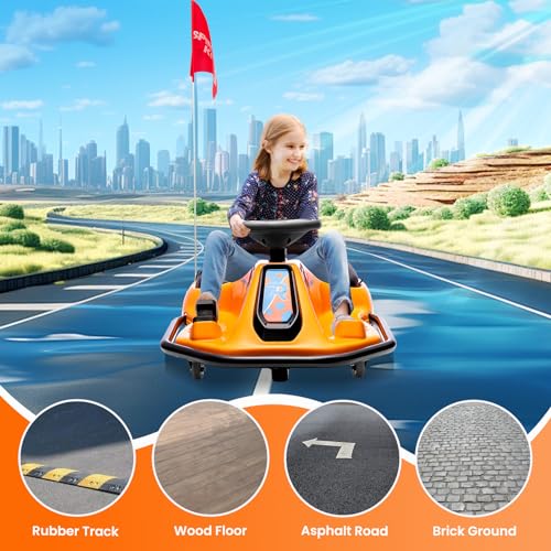24V Electric Go Kart, 7Ah Drifting Car，Battery Powered Ride on Car Outdoor with 360 Degrees Rotating, Simplified Drift System, Variable Speed