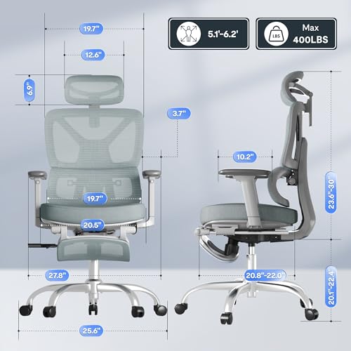 FLEXISPOT ErgoX Premium Ergonomic Office Chair with Footrest- Adjustable 3D Armrests, Dynamic Lumbar Support, Recline & Tilt Function, Mesh Seat
