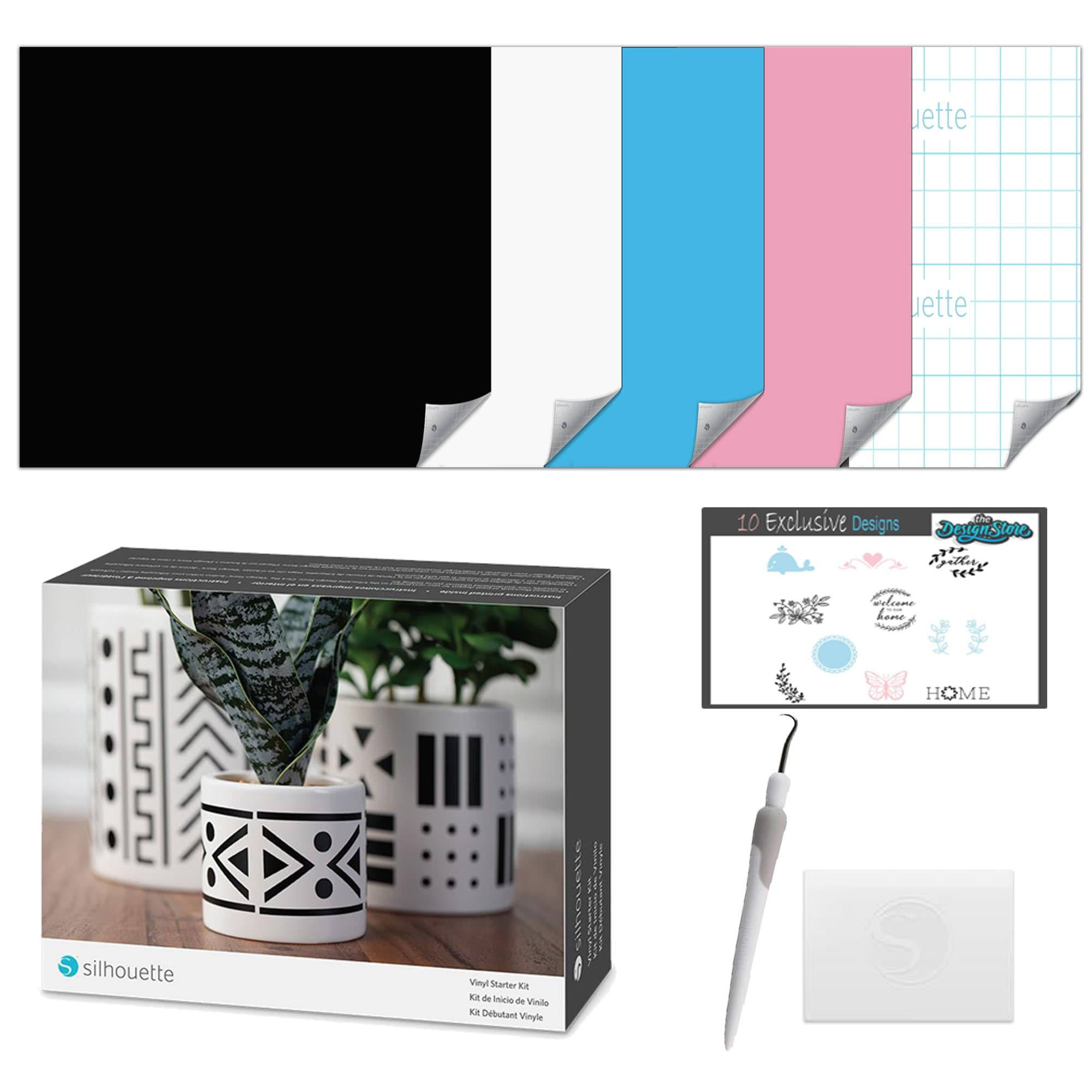 Silhouette Cameo 4 Black Bundle with Vinyl Starter Kit, Heat TRANSFER Starter Kit, 2 Autoblade-2, 24 Pack of Pens, CC Vinyl Tool