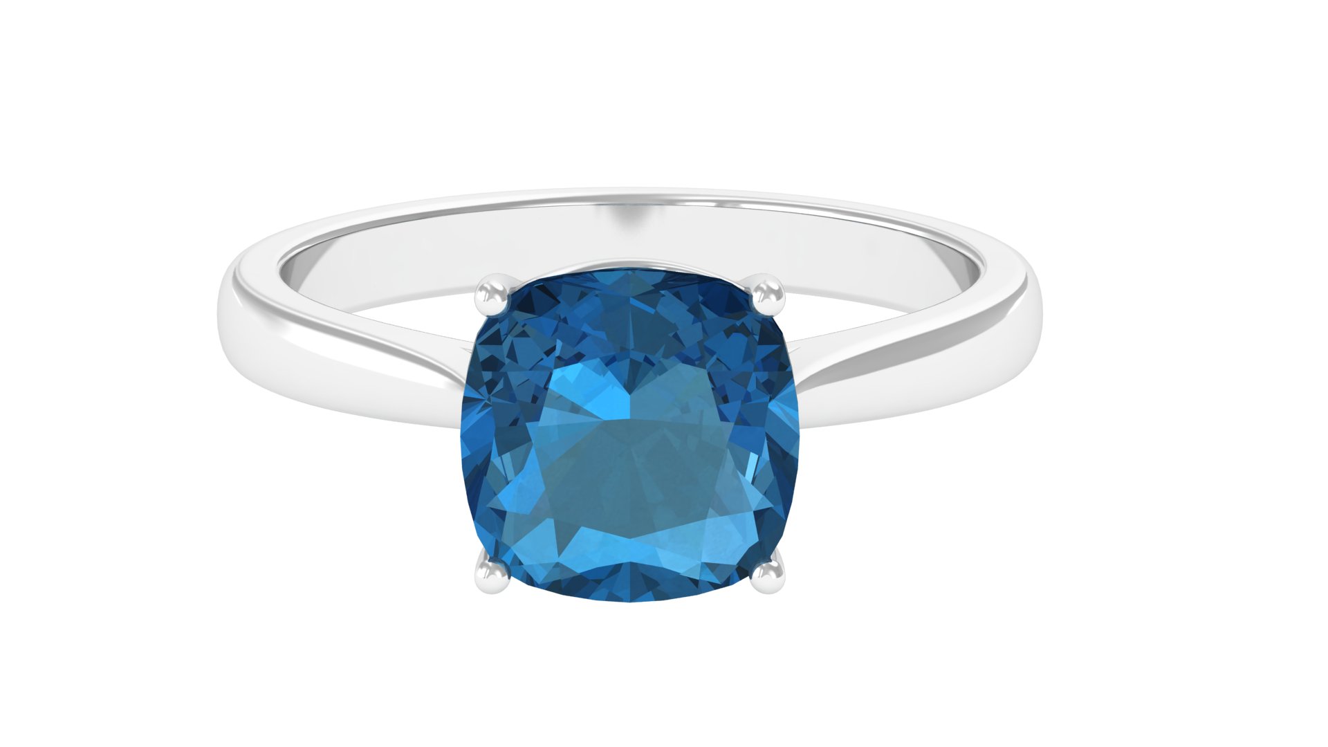 Rosec Jewels - 3 CT London Blue Topaz and Diamond Ring, Blue Topaz Solitaire Ring for Women, 925 Sterling Silver, US 4.00