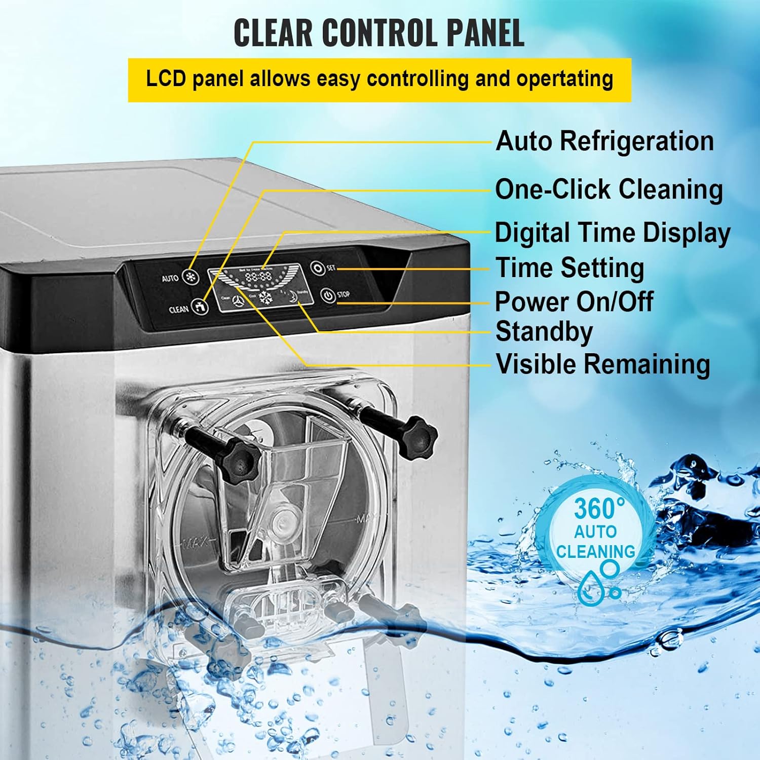 VEVOR Commercial Ice Cream Machine 1400W 20/5.3 Gph Hard Serve Ice Cream Maker with LED Display Screen Auto Shut-Off Timer One Flavors Perfect for