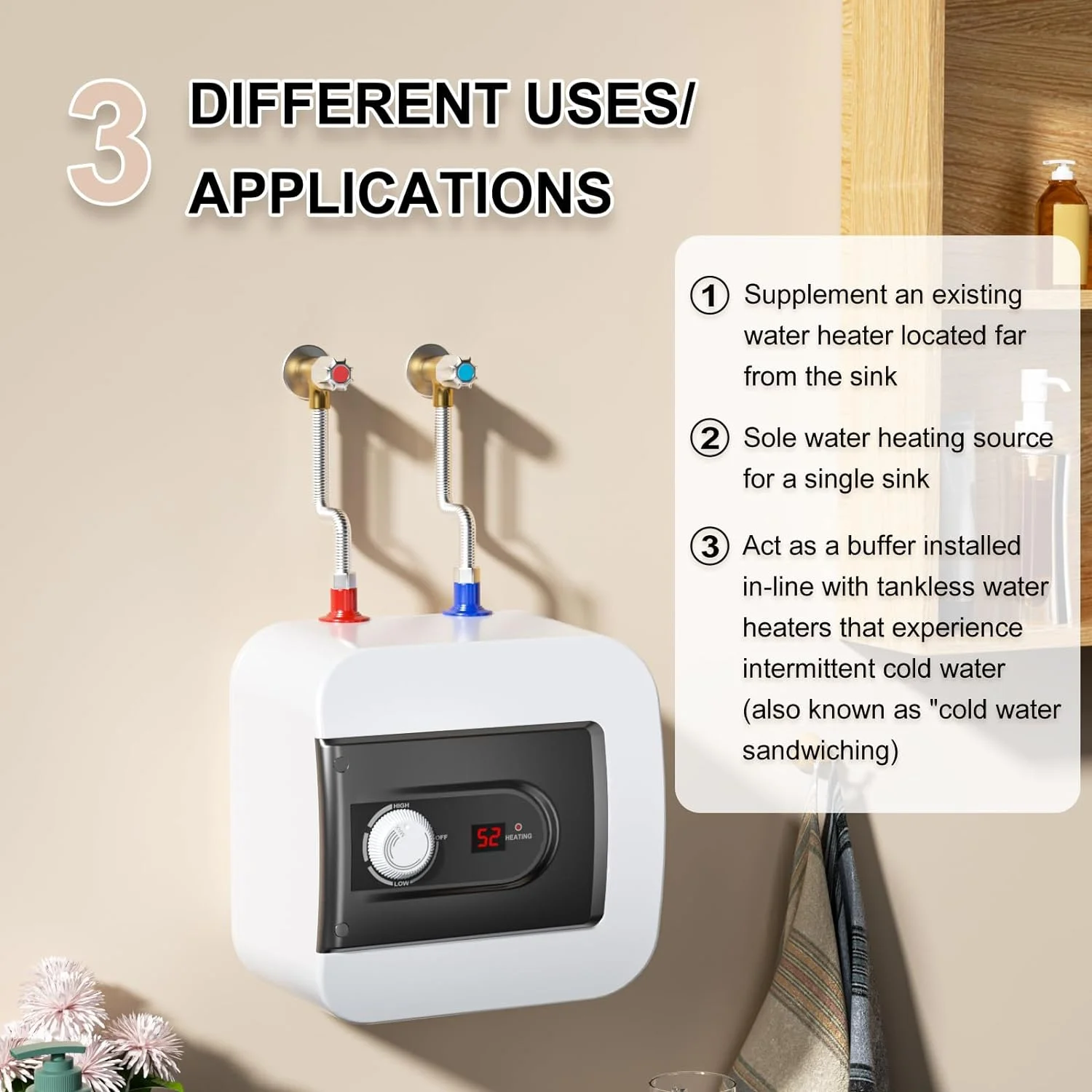 JIAH Eletric Mini-Tank Water Heater Tank,4 Gallon Point of Use Instant Hot Water Heater with Water Tank Storage