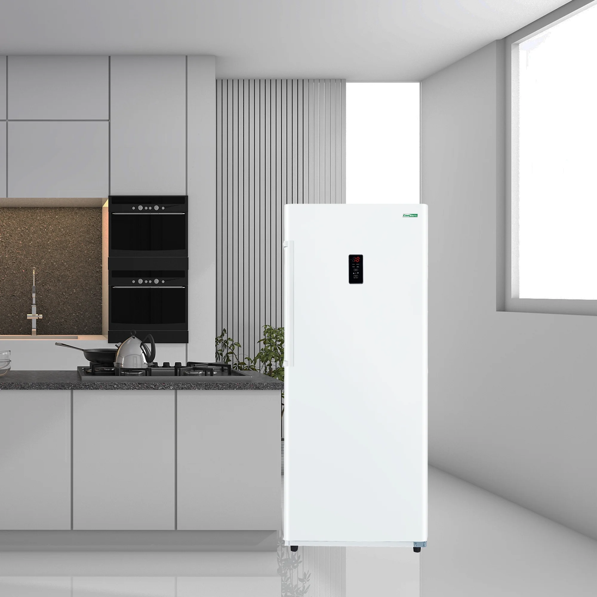 Conserv 17 cu. ft Convertible Upright Freezer/Refrigerator in White with Reversible Door, Low Sound and High-Temperature Alarm