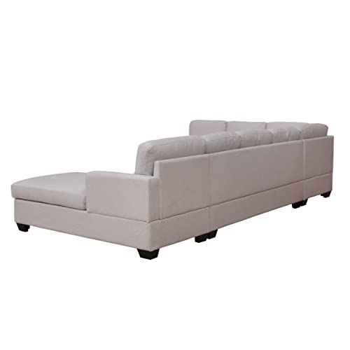 Modern Large Upholstered U-Shape Sectional Sofa, Extra Wide Chaise Lounge Couch, Beige Living Room Furniture