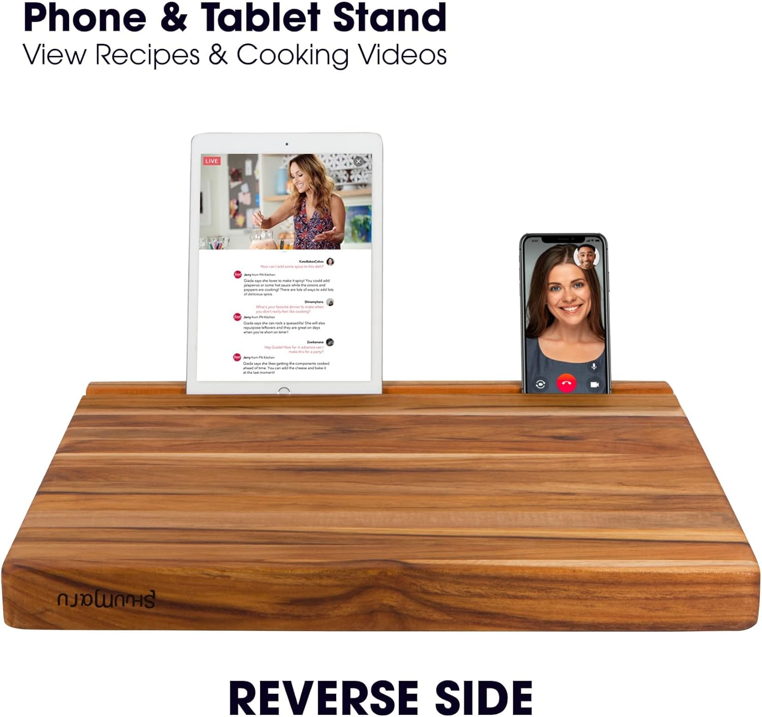 Large Teak Wood Cutting Board - Juice Groove, Reversible, Thick Edge Grain Carving Block (17 x 13 x 1.6 inches | Large)