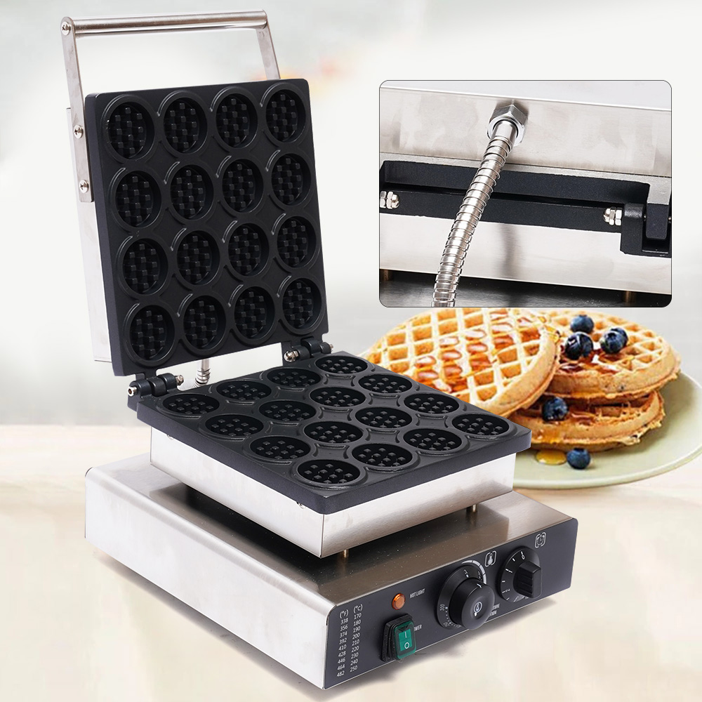 DENEST Commercial Electric Mini Round Waffle Maker Machine Nonstick 16 Grooves