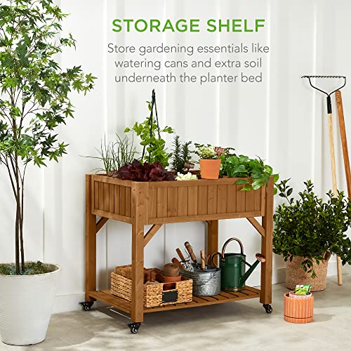 Best Choice Products Elevated 8 Pocket Herb Garden Bed, Mobile Raised Customizable Wood Planter for Herbs, Vegetables, Flowers w/Lockable Wheels