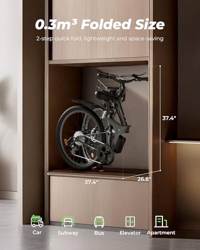 isinwheel M40 Folding Electric Bike for Adults 500W Ebike with Basket, Dual USB Charging Ports, Full Suspension, 7 Speed Gearshift