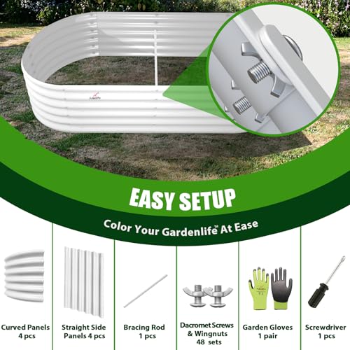 A ANLEOLIFE 8X4X1.5 ft Galvanized Raised Garden Beds Outdoor, Oval Large Metal Planter Box for Planting Vegetables Flowers Herb