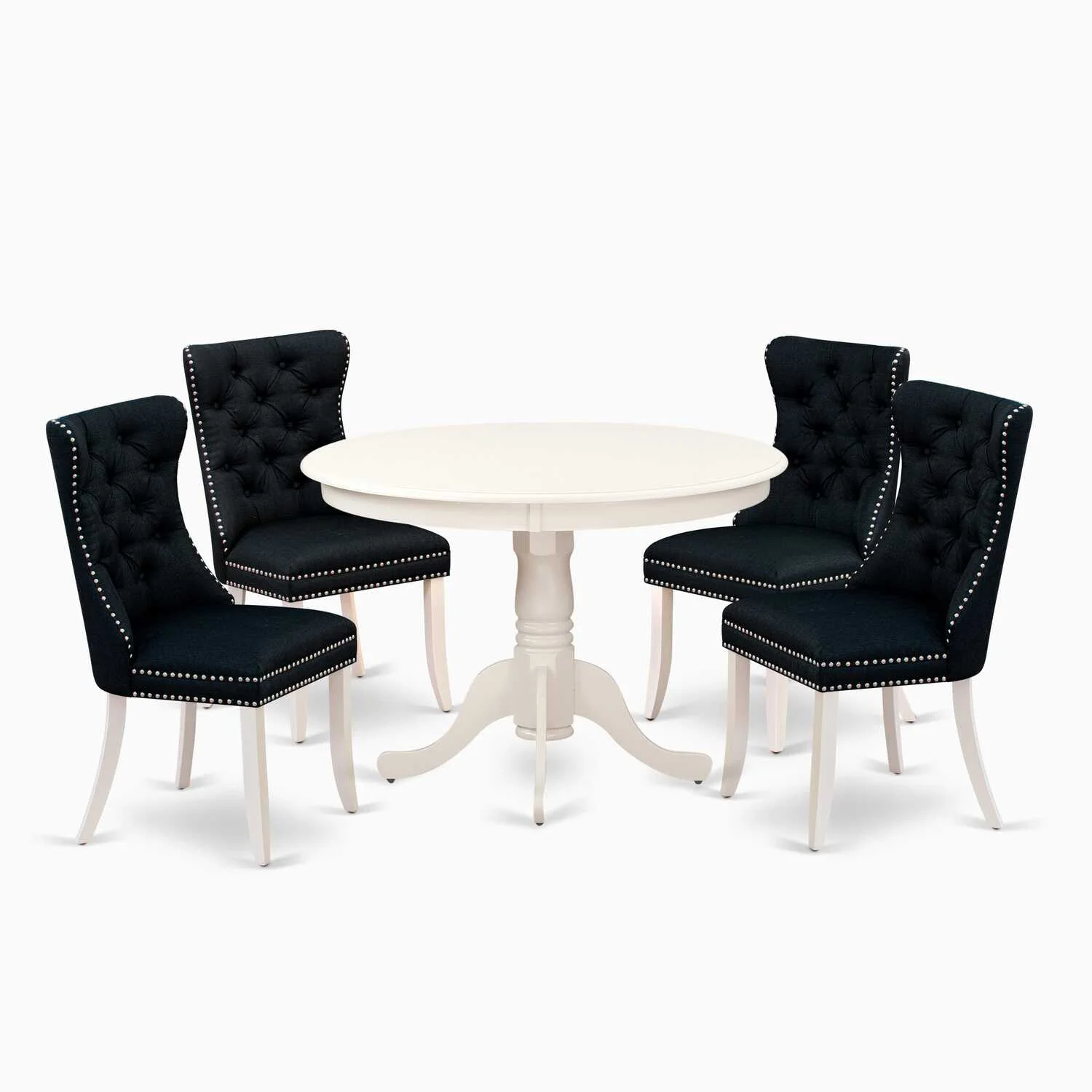 East West Furniture 5 Piece Dining Room Table Set Consists of a Round Wooden Table with Pedestal