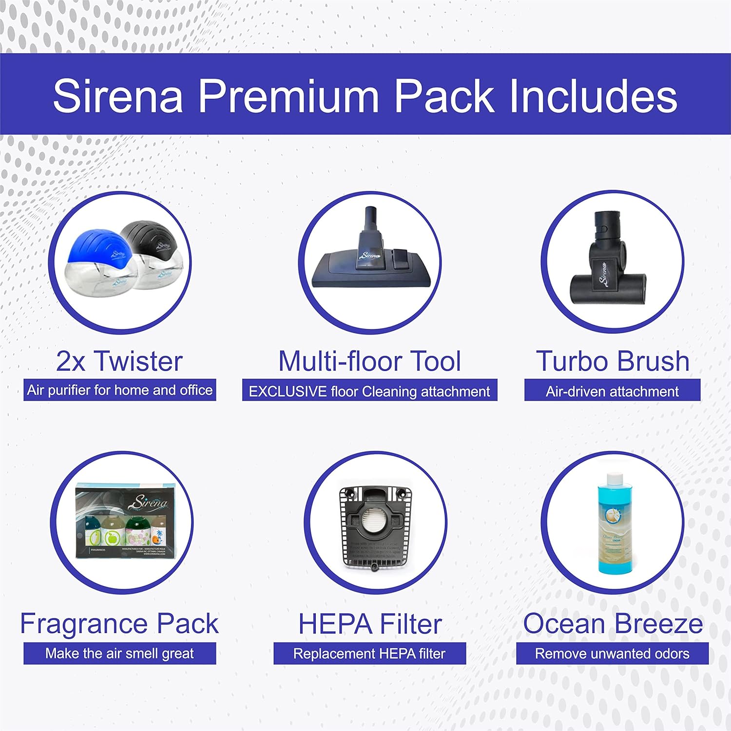 Sirena Bagless Vacuum Cleaner Premium Pack - Water Filtration Vacuum - Bonus 2 Twister Air Purifier, HEPA Filter and Turbo Brush - Wet Dry Vacuum
