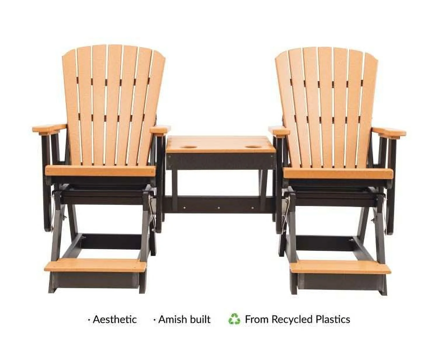 Grand Lake Amish Crafted Poly Outdoor Adirondack Balcony Glider, Cedar on Black